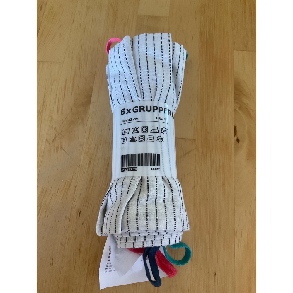 IKEA GRUPPERA Set of 6 Dish Towels White Black Striped 100% Cotton 13x13